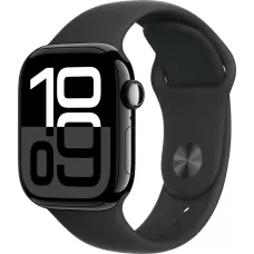 Умные часы Apple Watch Series 10 46 мм (алюминиевый корпус, черный/черный, спортивный силиконовый ремешок S/M)