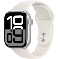 Умные часы Apple Watch Series 10 42 мм (алюминиевый корпус, серебристый/светло-персиковый, спортивный силиконовый ремешок M/L)